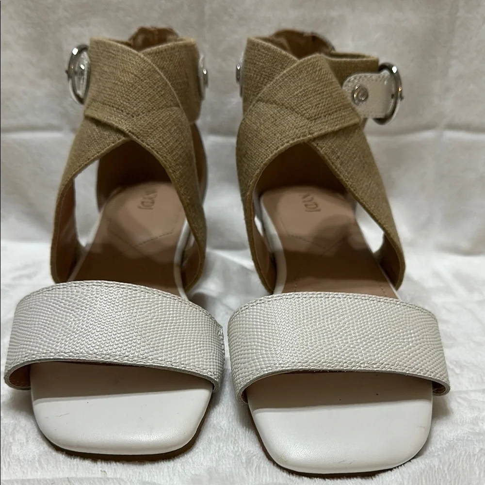 NYDJ Stylish White‎ and Tan Wedge Sandals